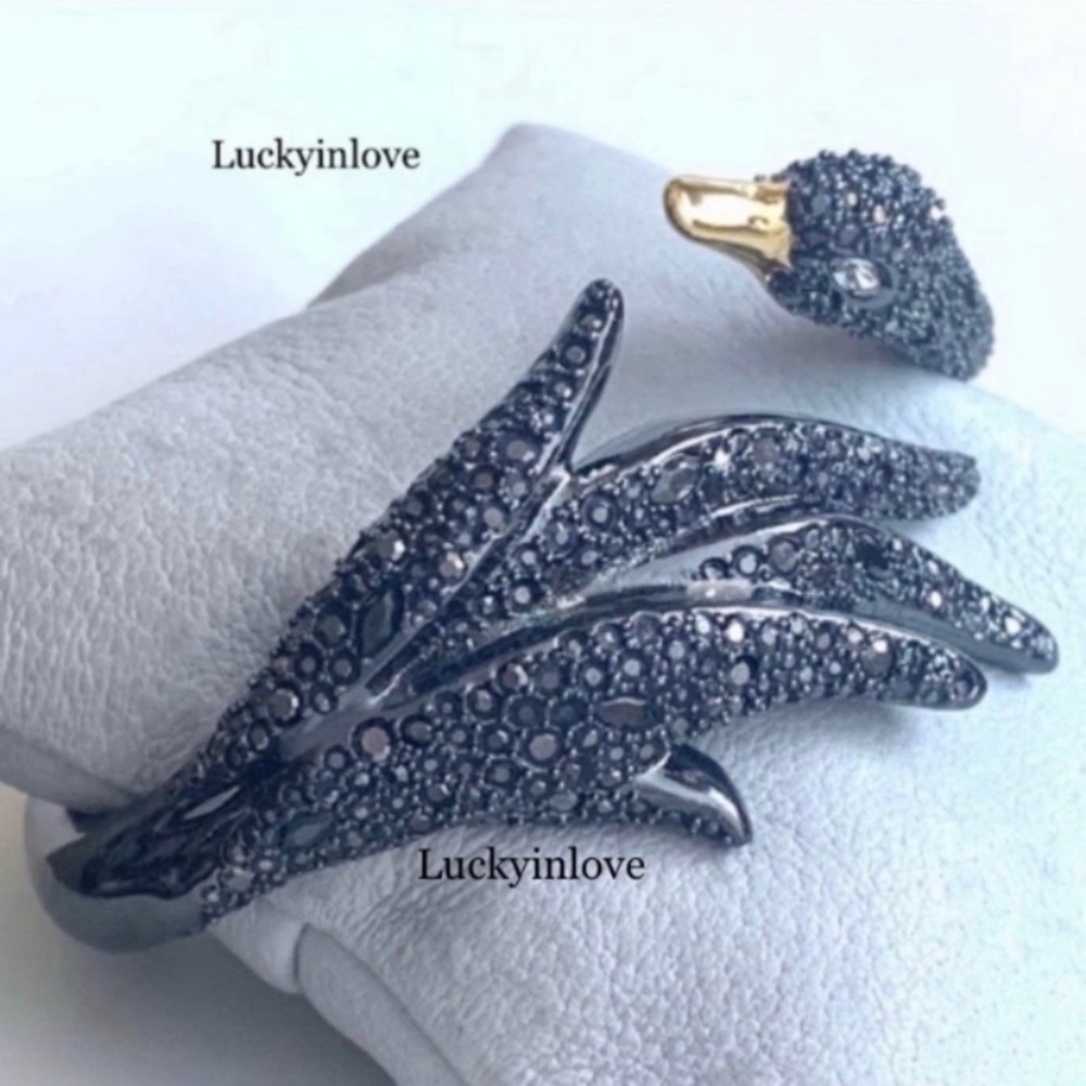 ALEXIS BITTAR • NEW Rare Black Crystal Swan Gold
Hinged Bypass Bangle Bracelet - Picture 6 of 7